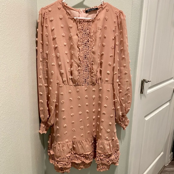 🌴HP🌴 Simplee Vintage Dusty Pink Swiss Dots Guipure Lace Dress - Picture 3 of 12